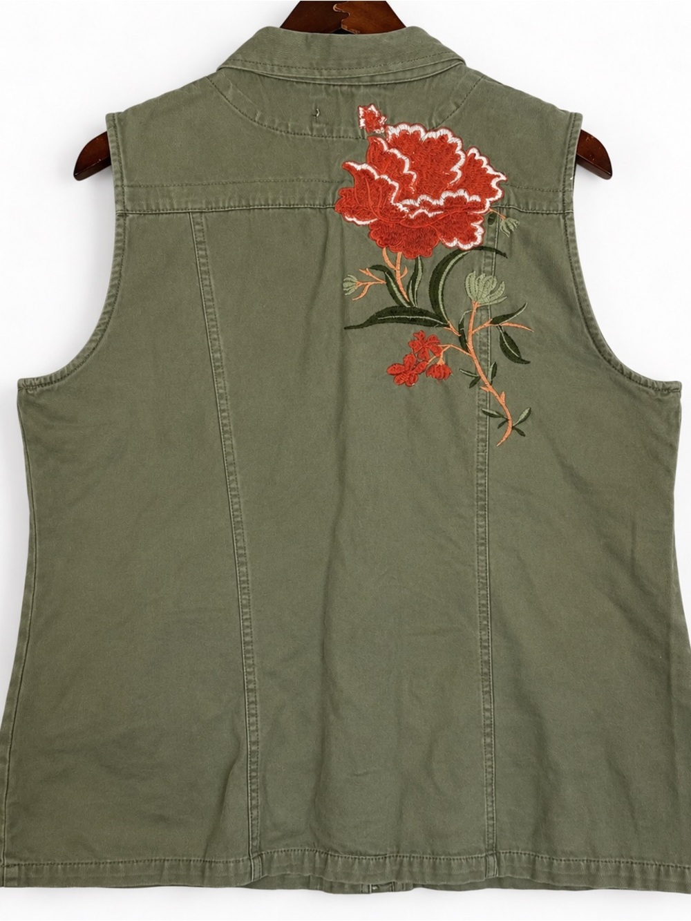 Charlotte Russe Floral Embroidered Utility Vest L Olive Green Y2K - Picture 12 of 12